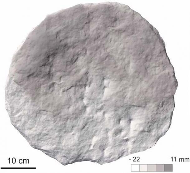 Digital elevation mode of the primary face (featuring 24 engravings) of the stone examined in the study. (Bernardini et al., Documenta Praehistorica, 2022/INAF)