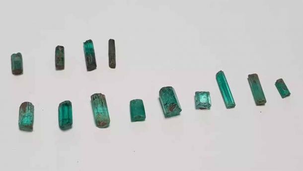 The incredibly big and priceless Colombian emeralds found in the 8-jar treasure hoard at the ancient Muisca temple site on the edge of modern-day Bogotá. (Francisco Correa / Live Science)