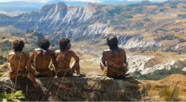 Isolated neanderthal group. AI Generated. 