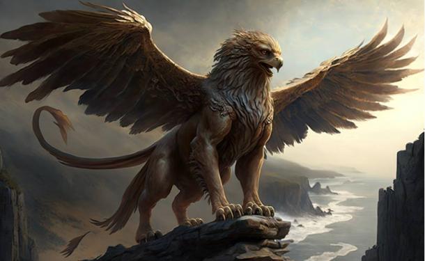 AI rendering of a majestic griffin in rugged terrain. Source: altitudevisual/Adobe Stock