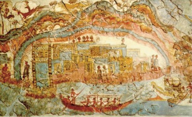 Detail of Minoan painting, from Akrotiri, the Ship Procession.