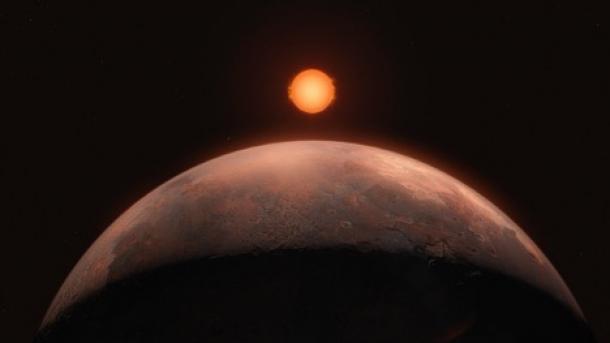 This artist’s impression shows Barnard b, a sub-Earth-mass planet that was discovered orbiting Barnard’s star. 