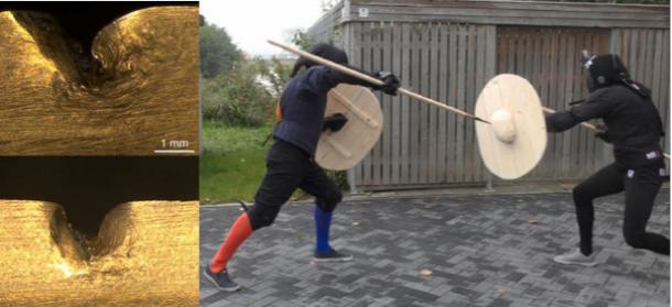 Left; Right; Experiment, one-handed spear and shield fight. 