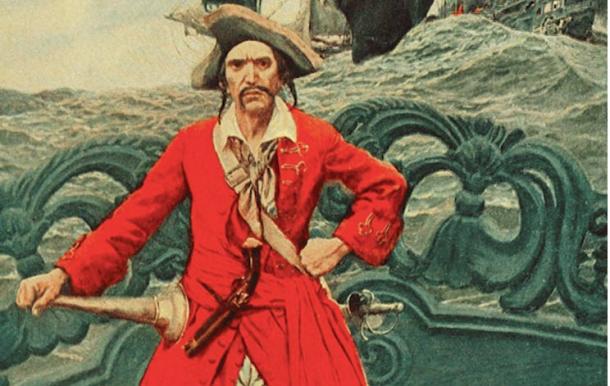 Captain Keitt: illustration of a pirate captain on deck. Source: Public Domain 