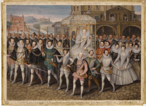 The Procession Picture, c. 1600, showing Elizabeth I borne along by her courtiers