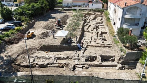 An aerial view of the ancient Greek rampart found in Stobreč, Croatia.