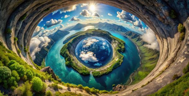 A human origins narrative: the Hollow Earth Theory AI image.