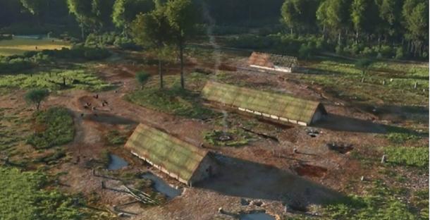 Image of what a typical Neolithic European farming settlement might have looked like.