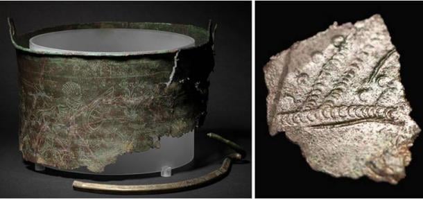 : Left, the reconstructed Bromeswell Bucket, and right, a newly found fragment. Source: © National Trust