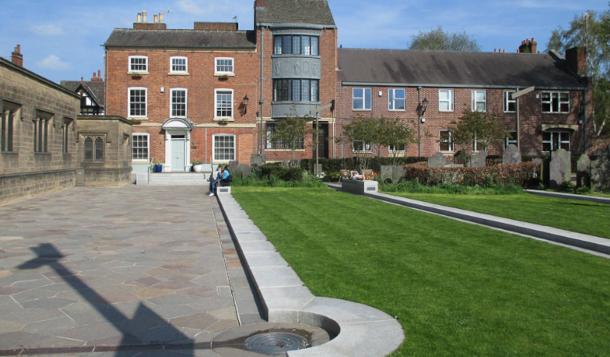 The interior gardens at Leicester Cathedral.