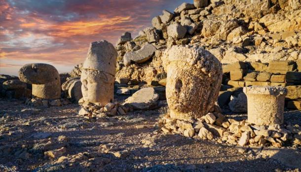 Nemrut Mountain at 2150 meters with colossal statues, and stone heads. A UNESCO World Heritage site. Anatolia, modern day Turkey. Source: Bulent/Adobe Stock