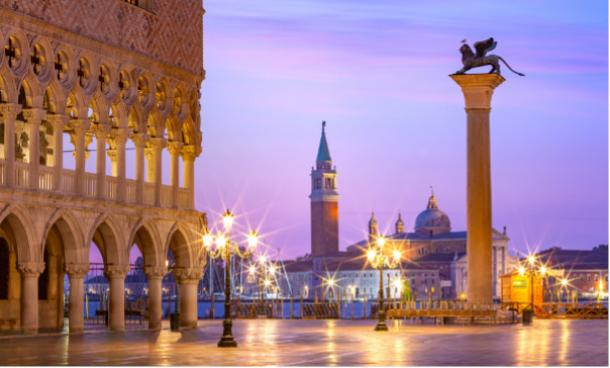 The ‘Lion of Venice’ column in St Mark’s Square, Venice.