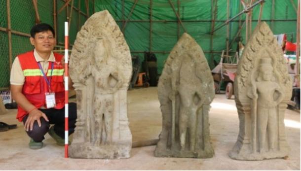 Multiple 11th Century “Door Guardian” Statues Unearthed at Angkor Thom