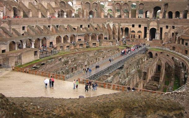 Interior of the Roman Colosseum, the most famous stadium to host gladiator games.