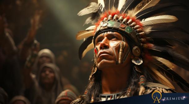 Portrait of a man dressed like Moctezuma.