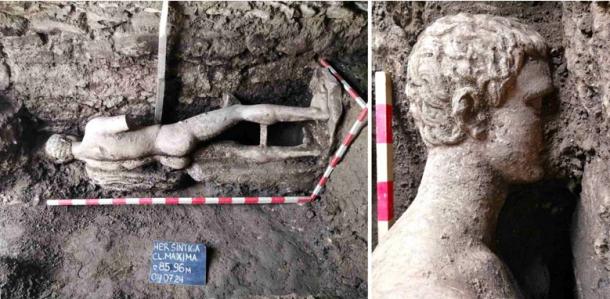 Top image: Statue of Hermes in situ at Heraclea Sintica. Source: Archaeologia Bulgarica
