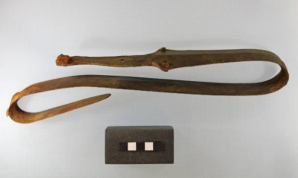 The ritually bend sword found at Værebro Ådal, Veksø, Denmark.