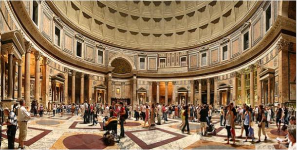 Panoramic view of the Pantheon in Rome. 