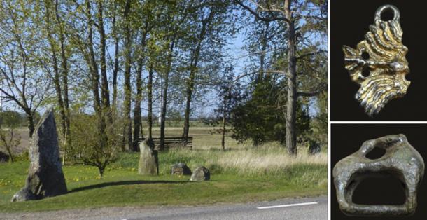 Left, Standing Stones near the site, Right, artifacts from the cemetery. 