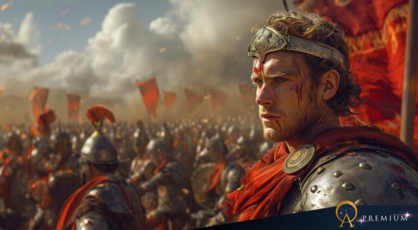 AI image of Alexander the Great in battle.