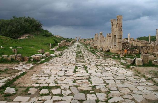 An ancient Roman road at Leptis Magna, Libya