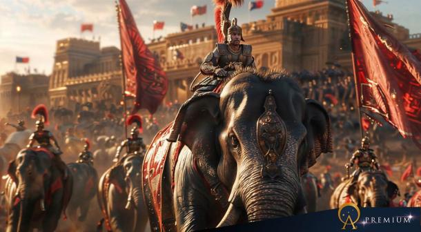 AI image of Roman military with war elephants. 
