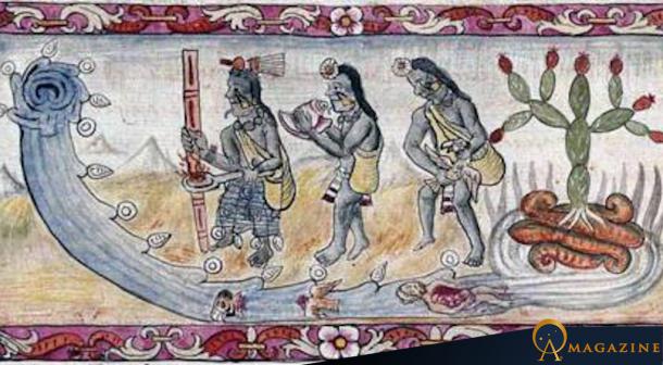 1499 depiction of Aztec ritual sacrifice.