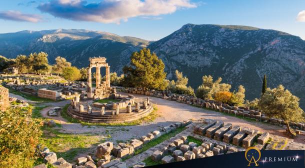 Temple of Athena Pronaia in ancient Delphi, Greece.