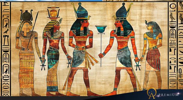 Depiction of Pharaohs and Egyptian gods.