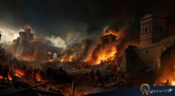The fall of an ancient city by war. 