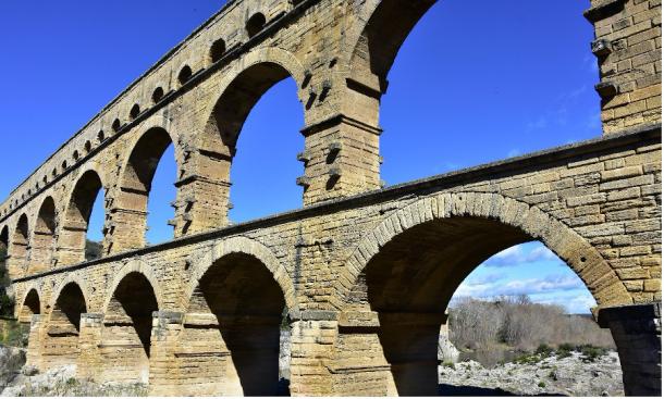 The Pont du Gard Roman aqueduct in southern France.