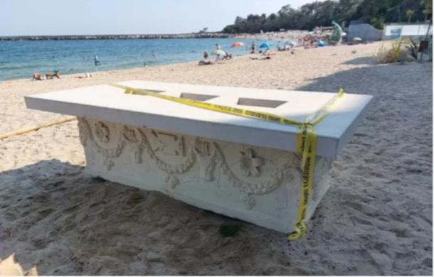 The Roman sarcophagus found on a Varna beach, Bulgaria.