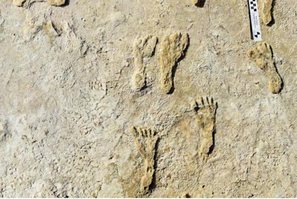 This undated photo made available by the National Park Service in September 2021 shows fossilized human footprints at the White Sands National Park in New Mexico. (National Parks Service)