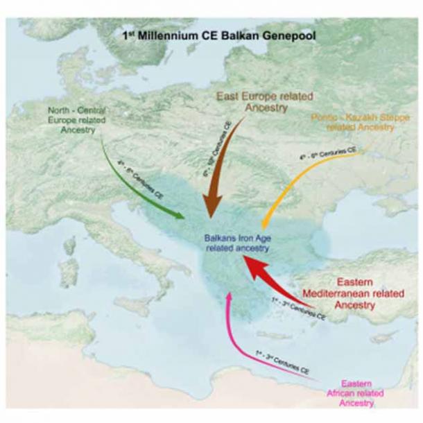 A graphic of migrations patterns found in the study analysis. (Olalde & Carrión et al./Cell)