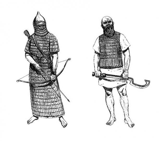 A historical illustration of ancient Assyrian warriors wearing long and short leather armor. (Lunstream / Adobe Stock)