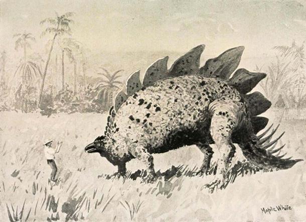 An illustration from Doyle’s ‘Lost World’ in which explorers encounter dinosaurs atop Mount Roraima.