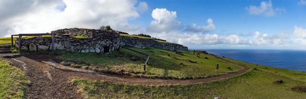 The ceremonial Orongo Village on Easter Island where the Birdman cult competition took place. (lblinova / Adobe stock)