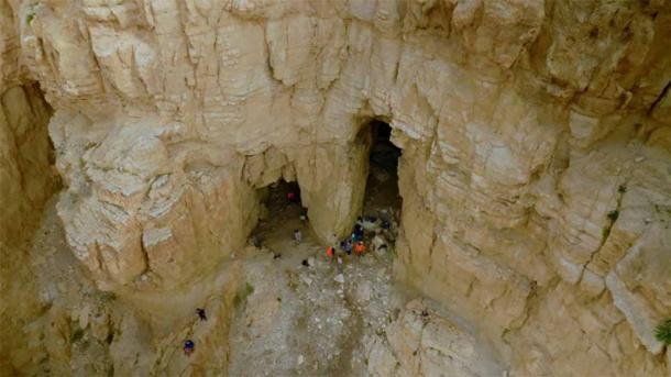 Much of the Judean Desert is dotted with caves, such as this one, where a Ptolemy coin hoard was discovered (Israel Antiquities Authority)