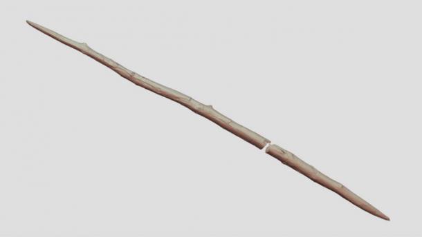 An interactive 3D render of the double-pointed wooden throwing stick discovered in the stash of Schöningen spears provided by Sketchfab can be found here.