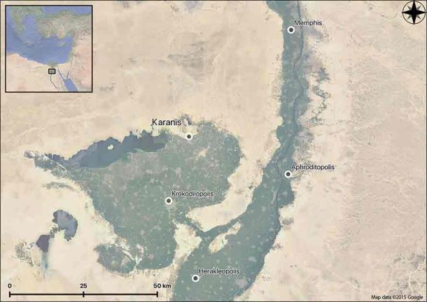 Location of Karanis and nearby settlements. (Laura Motta et al. / Antiquity)