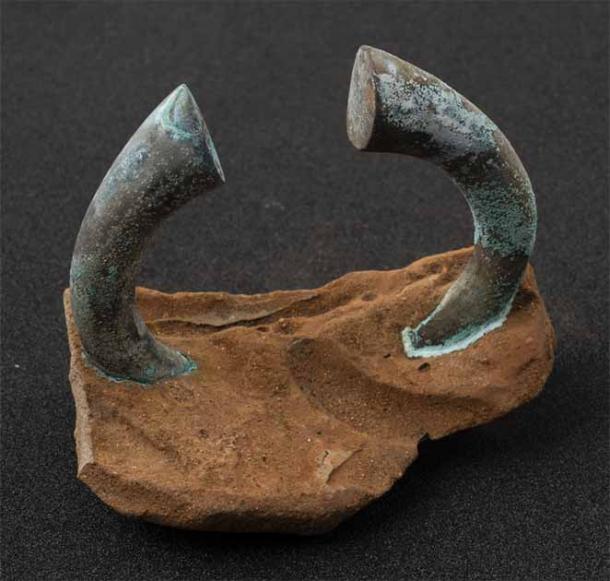 Detail of a manilla (bracelet) concreted to part of a pot from a Flemish trader excavated by the Sociedad de Ciencias Aranzadi off Getaria, Basque Country, northern Spain. The ship, lost in 1524, had been chartered by Portuguese merchants from Lisbon. (Ana Maria Benito-Dominguez/CC-BY 4.0/PLoS ONE)