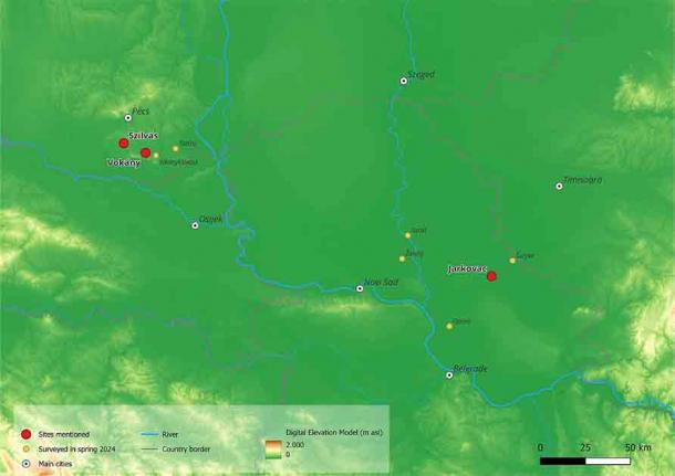 Map of the sites that were surveyed as part of the 2024 spring campaign. (Fynn Wilkes, base map DGM: European Union, 1995–2024/Kiel University)