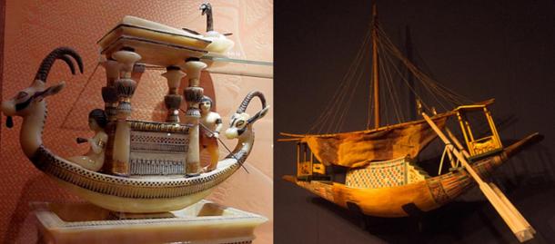 Two examples of model boats from Tutankhamun’s tomb, from an expo in Paris in 2012 and Berlin in 2013