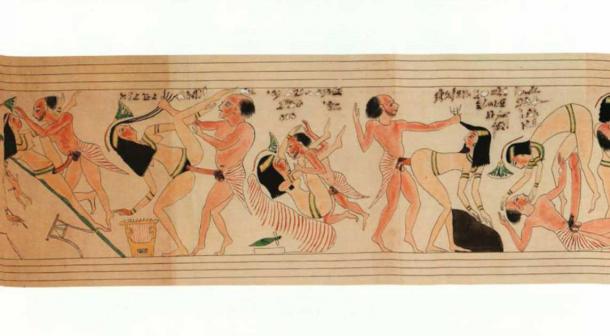 While the original is in a poor state of conservation, experts have reconstructed its content. This is a segment of the erotic scenes within the reconstructed papyrus. (Tatiana Gorbutovich / Fair Use)