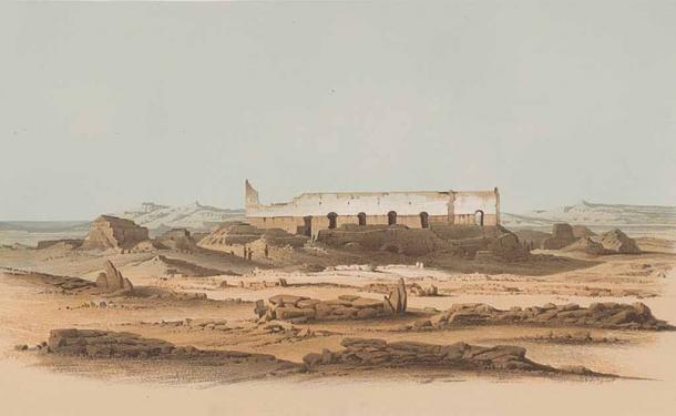 A mid-19th century painting showing the remains of the Ghazali Monastery, by Karl Richard Lepsius.  (Public domain)