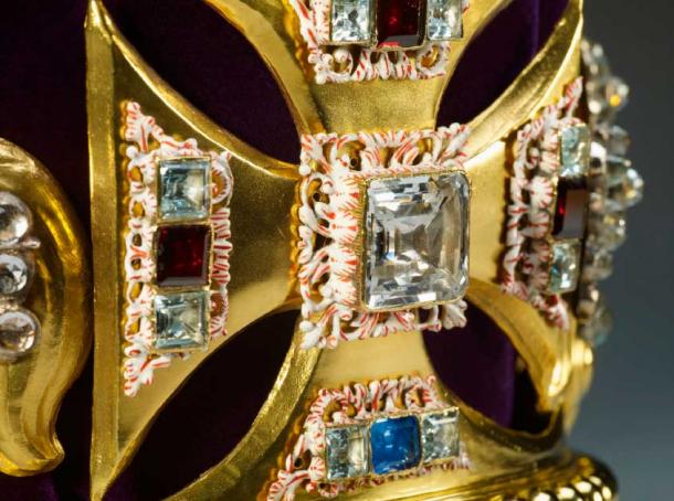 Close-up of the precious stones on St Edward’s Crown. Credit: The Royal Collection Trust