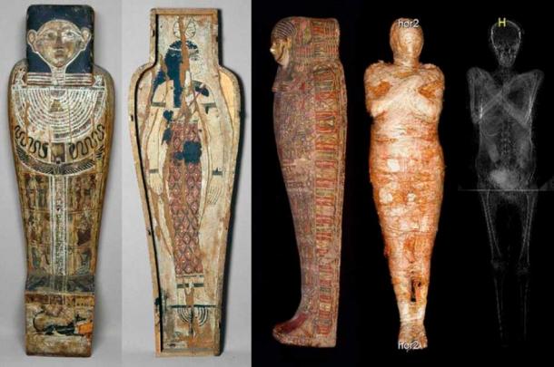 The pregnant mummy sarcophagus and scans. (Journal of Archaeological Science)