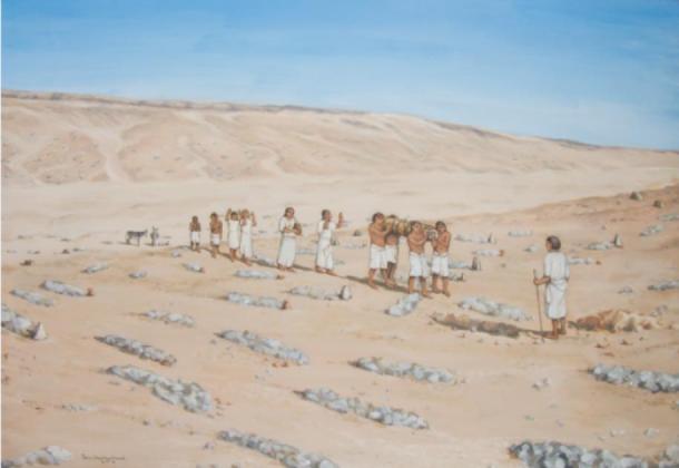 Una reconstrucción de un entierro en el cementerio del sur de Amarna (Reconstrucción por Fran Weatherhead a través de Antiquity Publications Ltd)