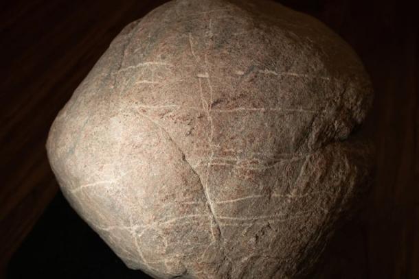 The 225-kilogram ribstone, a petroglyph carved in the form of a bison's rib. (Wanuskewin Heritage Park)