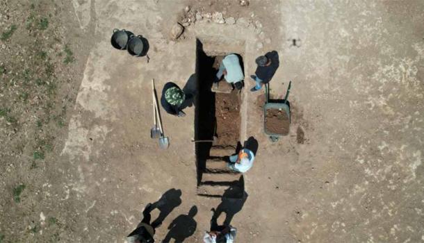 The rock-cut tomb containing the bulls is one of many in the ancient Tharsa cemetery (IHA)